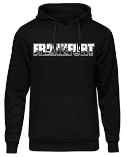 Uglyshirt87 Frankfurt Vintage Skyline Herren Kapuzenpullover | Stadt - City - Fussball - Sport - Frankfurt Pullover - Ultras - Hoodie | Schwarz (S) Druck: Weiß von Uglyshirt87