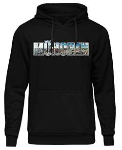 Uglyshirt87 München Vintage Skyline Herren Kapuzenpullover | Stadt - City - Fussball - Sport - München Pullover - Ultras - Hoodie | Schwarz (L) Druck: Bunt von Uglyshirt87