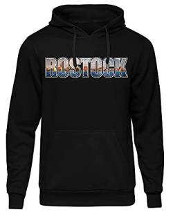 Uglyshirt87 Rostock Vintage Skyline Herren Kapuzenpullover | Stadt - City - Fussball - Sport - Rostock Pullover - Ultras - Hoodie | Schwarz (M) Druck: Bunt von Uglyshirt87