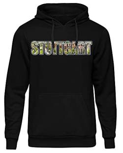 Uglyshirt87 Stuttgart Vintage Skyline Herren Kapuzenpullover | Stadt - City - Fussball - Sport - Stuttgart Pullover - Ultras - Hoodie | Schwarz (L) Druck: Bunt von Uglyshirt87