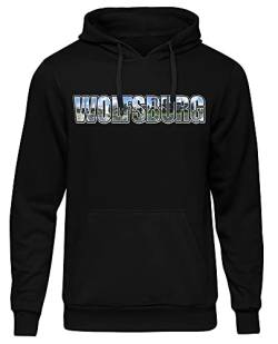 Uglyshirt87 Wolfsburg Vintage Skyline Herren Kapuzenpullover | Stadt - City - Fussball - Sport - Wolfsburg Pullover - Ultras - Hoodie | Schwarz (L) Druck: Bunt von Uglyshirt87