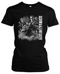Arnold Schwarzenegger Damen Girlie T-Shirt | Terminator T800 Retro Vintage Arni 80er Legends | M3 Schwarz (M) von Uglyshirt89