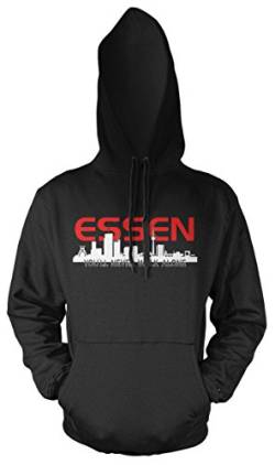 Essen Skyline Männer und Herren Kapuzenpullover | Fussball Ultras Geschenk (L, Schwarz) von Uglyshirt89