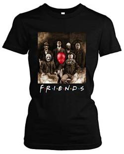 Friends Horror Damen Girlie T-Shirt | Horror Halloween Nightmare Freddy Michael Myers Jason Clown (XL) von Uglyshirt89