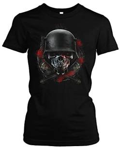 Grenadier Skull Damen Girlie T-Shirt | Old Skull Soldaten Landser Tattoo Militär Panzer | Schwarz (S) von Uglyshirt89