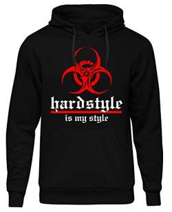 Hardstyle is My Style Männer und Herren Kapuzenpullover | Hardcore Musik Minimal Geschenk | M3 (Schwarz-Druck Rot, XL) von Uglyshirt89