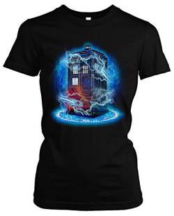 Police Box Damen Girlie T-Shirt | Doctor Dalek Tardis Who Logo (L) von Uglyshirt89