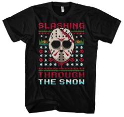 Slashing Through The Snow Herren T-Shirt | Weihnachts Tshirt Herren - Xmas Tshirt - Horror Shirt - Jason Voorhees Shirt | Schwarz (3XL) von Uglyshirt89