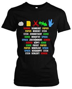 Stein, Papier, Schere, Echse, Spock Damen Girlie T-Shirt | Spiel Sheldon Fun | M1 (L, Druck: Bunt) von Uglyshirt89