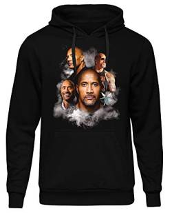 Uglyshirt89 Dwayne Johnson Herren Kapuzenpullover | Dwayne Johnson Hoodie - The Rock Pullover - Skyscraper (Schwarz/Druck: Bunt, 4XL) von Uglyshirt89