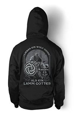 Uglyshirt89 Lieber EIN Wolf Odins als EIN Lamm Gottes Männer und Herren Kapuzenpullover | Odin Wikinger Walhalla Geschenk | M1 FB (Schwarz, XL) von Uglyshirt89