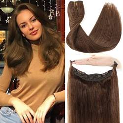 Ugrace Hair Haarverlängerung, Echthaar, ein Haarteil mit unsichtbarer Fischschnur, glatt, für Damen, 30,5 cm, Hellbraun Nr. 4 von Ugrace Hair