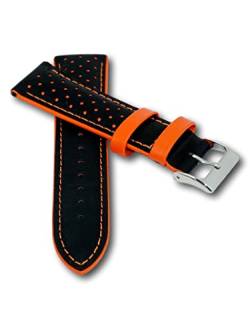 Uhren Pevak® Leder Uhrenarmband Rallye Gelocht Schwarz-Orange 18mm mit Naht Armband Uhrband Uhr Band von Uhren Pevak