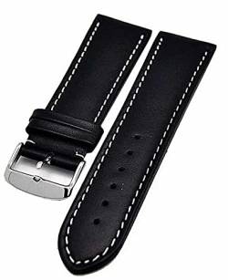 Uhrenarmband Basel Kalbleder Farbe und Stegbreite 18mm - 28mm wählbar NEU (Schwarz weiße Naht, 28mm) von Uhrenhuette