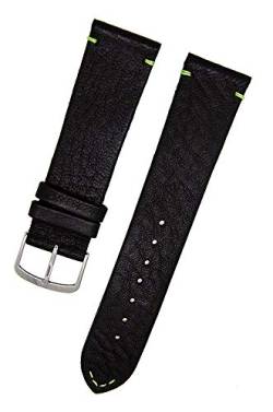 Uhrenarmband echtes Elch Leder schwarz mit grüner Naht 22mm NEU 11303 von Uhrenhuette