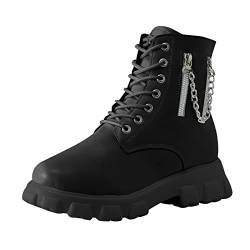 Damen britischer Stil einfarbig Kette seitlicher Reißverschluss besohlte modische kurze Stiefel Biker Herren (Black, 42) von Uikceten