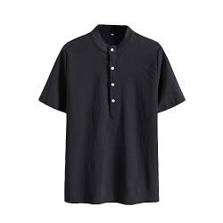 Herren Henley T-Shirt Kurzarm Casual Slim Fit Rundhals T Shirt mit Knopfleiste Grandad-Ausschnitt Sommer Kurze Einfarbig Hemd Short Sleeve Sommershirts (Schwarz,4XL) von Uikceten