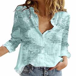 Lässige Button-Down-Hemden für Damen mit V-Ausschnitt, Langen Ärmeln, zum Aufrollen, lockere, Schlichte Blusen Blusen Damen Schwarz Kurzarm (Mint Green, XL) von Uikceten