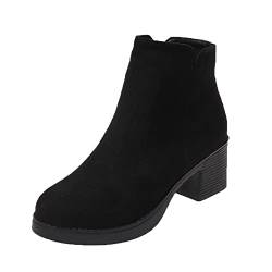 Mode Herbst und Winter Damen Stiefeletten Blockabsatz Einfarbig Seitlicher Reißverschluss Bequemer Einfacher Stil Schwarz Damen 41 (Black, 40) von Uikceten