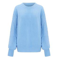 Strickpullover Damen Frauen Herbst Und Winter Casual Verdickte Und Warme Einfarbig Externe Gestrickte Pullover Sweater Pulli Lose Grobstrick Casual mit Zopfmuster (Sky Blue, XL) von Uikceten