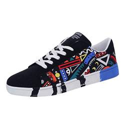 Uikceten Sneaker Herren Canvas Sportschuhe Mode Graffiti-Druck Casual Sneakers Schnürer Flache Schuhe Walkingschuhe Turnschuhe Freizeitschuhe Outdoorschuhe (Blau,39) von Uikceten