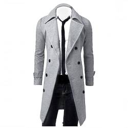 Uikceten Trenchcoat Herren Mantel mit Knöpfen und Reverskragen Gefüttert Jacke Business Männer Winterjacke Langer Wollmantel Revers Zweireiher Mantels Herbst-Winter (Grau,L) von Uikceten