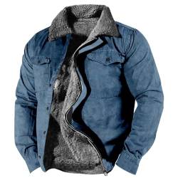 Uikceten Warm gefütterte Wollkaro-Hemdjacke für Herren, Winter-Schwergewichts-Dickjacke, klassische -Reißverschlussjacke Mantel Creme Herren (Blue, XL) von Uikceten