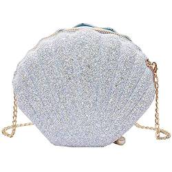 Damen Mädchen Kleine Meerjungfrau Seashell Geldbörse Umhängetasche Umhängetasche Abendtasche Glitzer Pailletten Kette, Weiß, weiß, Talla única von Uinfhyknd