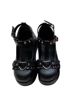 Damen Platform Mary Jane Schuhe Sweet Toe Knöchel Gothic Plattform Kleid Pumps Schuhe Chunky Lackleder von Ulalaza