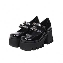 Damen Plattform Mary Janes Herz Katze Schnalle Nieten Knöchel Lolita Gothic Prinzessin Plattform Pumps Lackleder Dorn Vintage Traditionelle Stickerei Oberkleid Schuhe 40 EU von Ulalaza