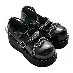 Damen Plattform Mary Janes Schuhe Sweet Toe Knöchel Lolita Gothic Plateau Kleid Pumps Schuhe Chunky Plateauschuhe Lackleder Kleid Schuhe von Ulalaza