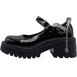 Damen Plattform Mary Janes Schuhe Sweet Toe Knöchel Lolita Gothic Plateau Kleid Pumps Schuhe Chunky Plateauschuhe Lackleder Kleid Schuhe von Ulalaza