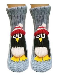 PreSox Anti-Rutsch-Strickpullover Warm Haushalt Socken für Frauen (dull blue penguin) von Ulalaza