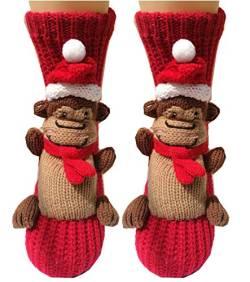 PreSox Anti-Rutsch-Strickpullover Warm Haushalt Socken für Frauen (red scarf monkey) von Ulalaza