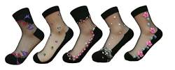 PreSox Frauen schiere transparente Spitze Stickerei Panel Crystal Bling-Bling Socken 5 Pack von Ulalaza