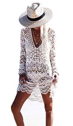 Ulalaza Damen Badeanzug Cover Up für Strand Pool Bademode Crochet Kleid, Zs297whi, One Size von Ulalaza