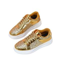 Ulalaza Damen-Sneaker mit modischem Stern, glitzernd, glitzernd, modisch, glänzend, lässig, Bling-Pailletten, Konzertschuhe, Segeltuch, gepolstert, zum Gehen, für Hochzeit, Party, Nachtclub von Ulalaza