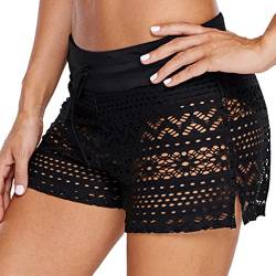 Ulicox Damen Badehose Badeshorts Strand Kurze Shorts Wassersport Boardshorts Schnell Trocknend Sommer Hollow Spitze Schwimmhose Schwimmshorts Frauen Bikini Unterteil, Schwarz M von Ulicox