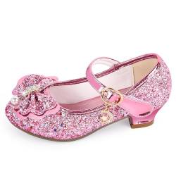 Ulikey Prinzessin Schuhe Mädchen, Glitzer Schuhe Mädchen, Litzer Schuh Mädchen, Bowknot Low Heels Kleine Mädchen, Kristall Schuhe Mädchen mit Bowknot für Weihnachtstag, Karneval (28, Rosa) von Ulikey