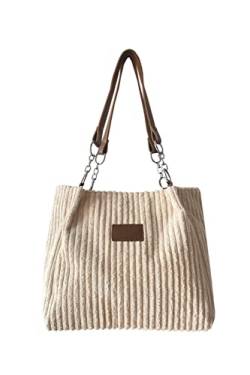 Ulisty Damen Cord Tragetasche Lässig Mode Shopper Umhängetasche Täglich Einkaufstasche Handtasche beige von Ulisty