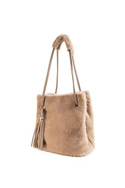 Ulisty Damen Herbst Winter Kunstpelz Schultertasche Plüsch Handtasche Flauschige Beuteltasche Quaste Umhängetasche Khaki von Ulisty