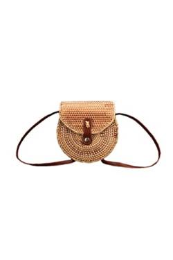 Ulisty Damen Klein Rund Rattan Tasche Kreis Stroh Tasche Handgefertigt Korb Handgewebte Tasche Sommer-Strandtasche Schultertasche Umhängetasche braun von Ulisty