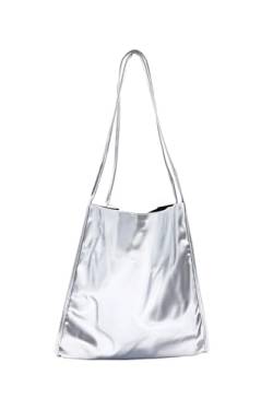 Ulisty Damen Lackleder Tasche Weich Tragetasche Lässig Shopper Schultertasche Mode Handtasche Tägliche Tasche Silber von Ulisty