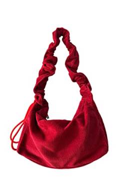 Ulisty Kleine Unterarmtasche aus Cord, mit Kordelzug, Umhängetasche, lässige Handtasche, Hobo-Tasche, rot, Einheitsgröße, Handgepäck von Ulisty