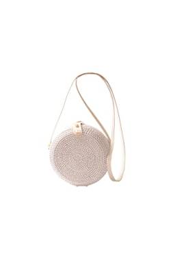 Ulisty Rund Rattan Tasche Kreis Korbbeutel Strohbeutel Handgefertigte Weben Korb Handgewebte Tasche Sommer-Strandtasche Schultertasche Umhängetasche für Damen/Frauen Weiß von Ulisty