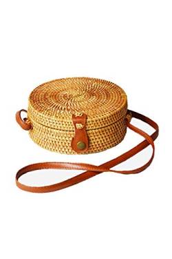 Ulisty Rund Rattan Tasche Kreis Strohbeutel Handgefertigte Tasche Weben Korb Handgewebte Tasche Sommer-Strandtasche Schultertasche Umhängetasche für Damen/Frauen von Ulisty