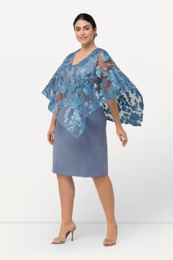 Große Größen Kleid mit Spitzenüberwurf, Damen, blau, Größe: 46/48, Polyester/Viskose/Synthetische Fasern, Ulla Popken von Ulla Popken