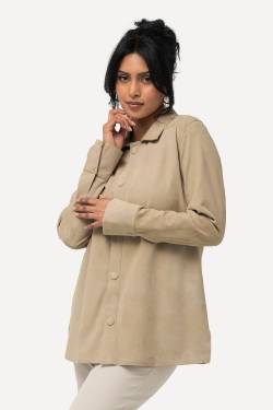 Große Größen Lederhemd, Damen, beige, Größe: 46/48, Leder, Ulla Popken von Ulla Popken