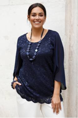 Große Größen Shirt, Damen, blau, Größe: 38, Polyester, Ulla Popken von Ulla Popken