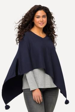 Große Größen Strick-Poncho, Damen, blau, Größe: 1=42-48, Viskose/Polyester/Synthetische Fasern, Ulla Popken von Ulla Popken